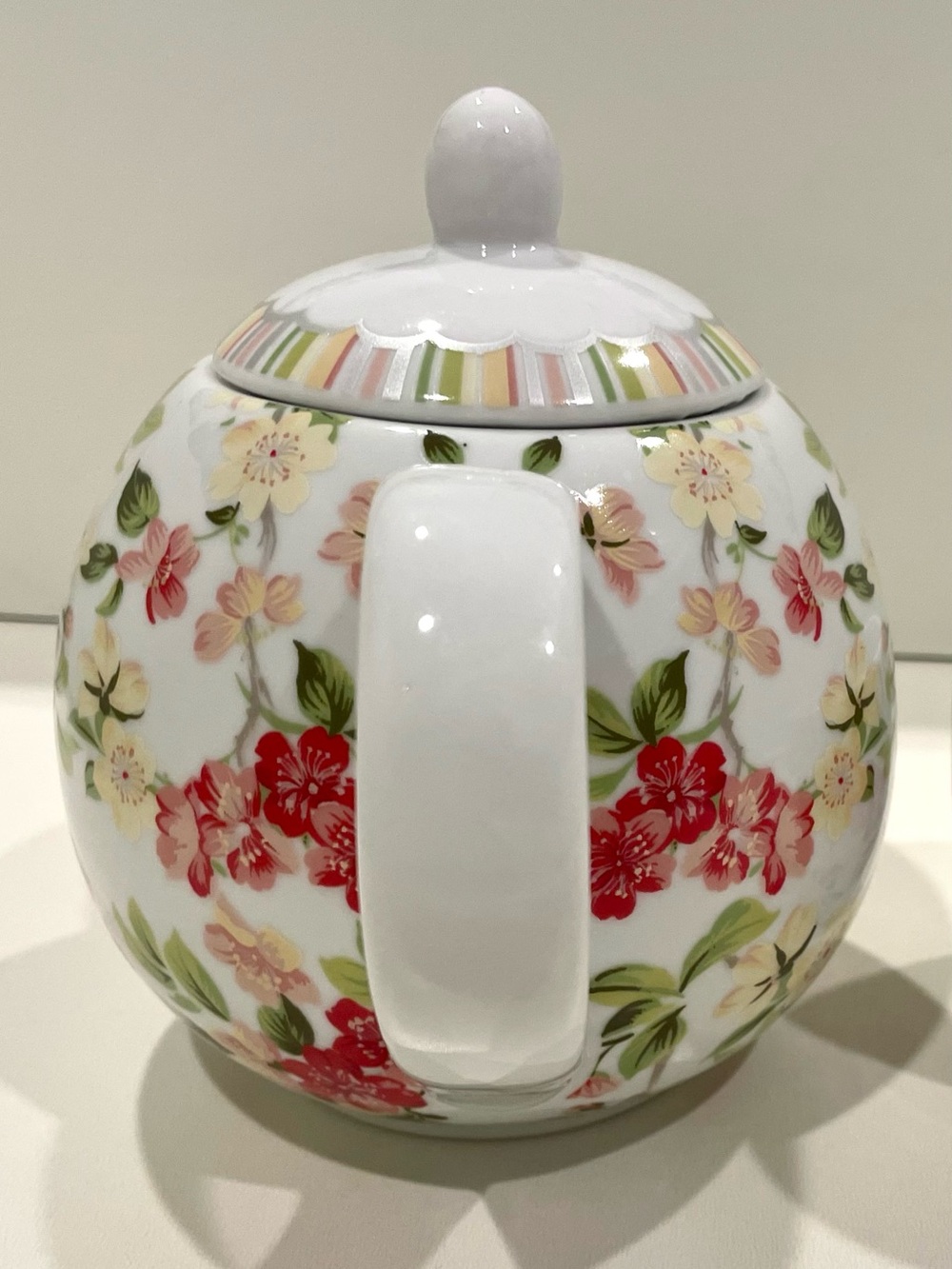 GANZ Teapot Ainsley-Style Floral w Coordinating Striped Lid | EUC - Picture 2 of 9